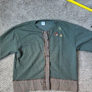 Gildan Green Cardigan with Plaid Trim